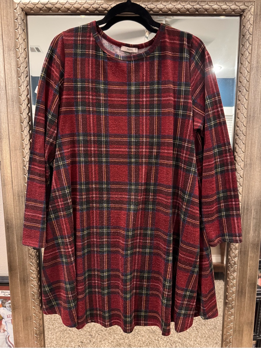 JODIFL Red Plaid Long Sleeve Dress
